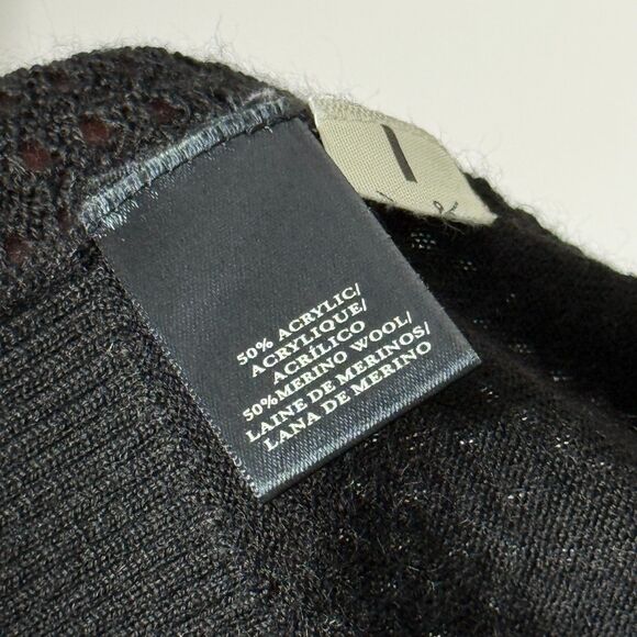 Ann Taylor Womens Open Front Cardigan Medium Black Knit Merino Wool Blend Office - Picture 8 of 9